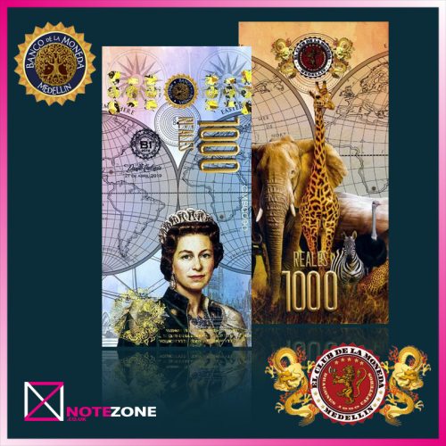 El Club De La Moneda 1000 Reals Queen Elizabeth II UK Polymer Money Art